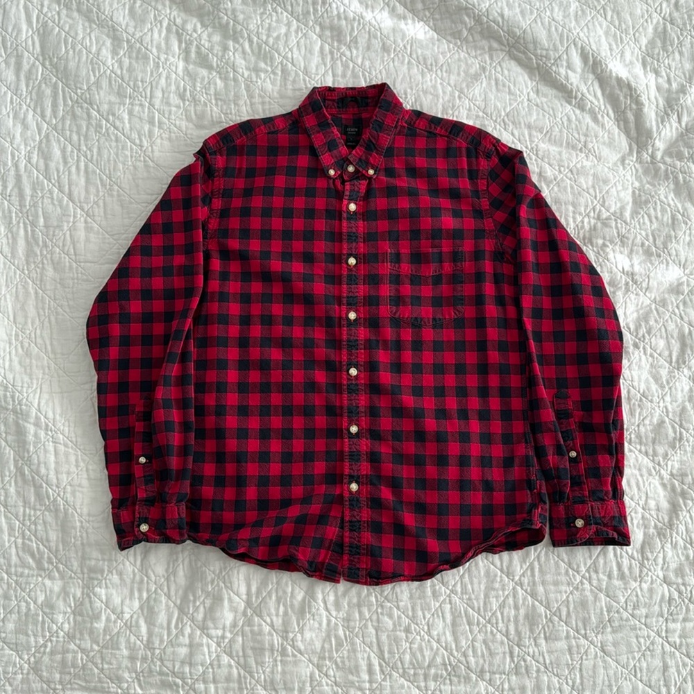 J. Crew Men’s Oxford/Flannel Button-Down, Slim-Fit, Large, Black/Red Check